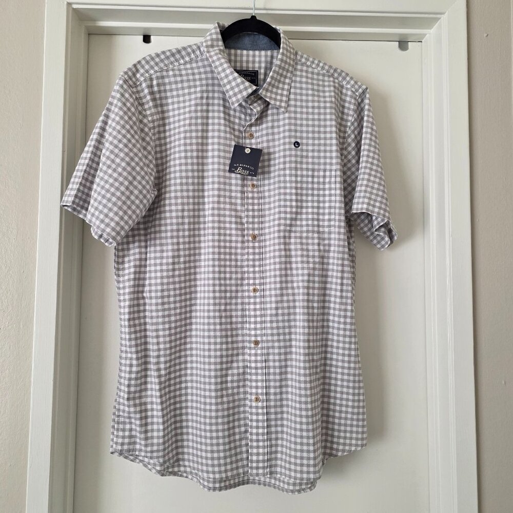 NEW Men G.H. Bass Short Sleeve Check Shirt Button Up 100% Cotton Size L